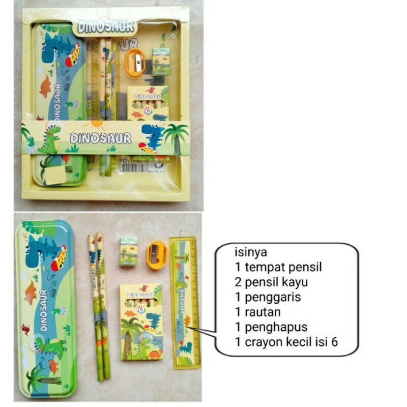 

paket alat tulis study set dan crayon karakter dinosaurus dinosaur