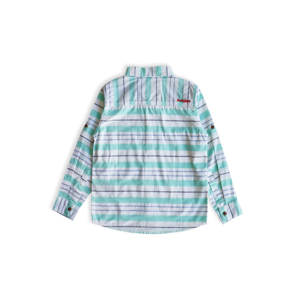 Osella Baju Anak Laki Laki Kemeja Lengan Panjang Stripe Green.-3