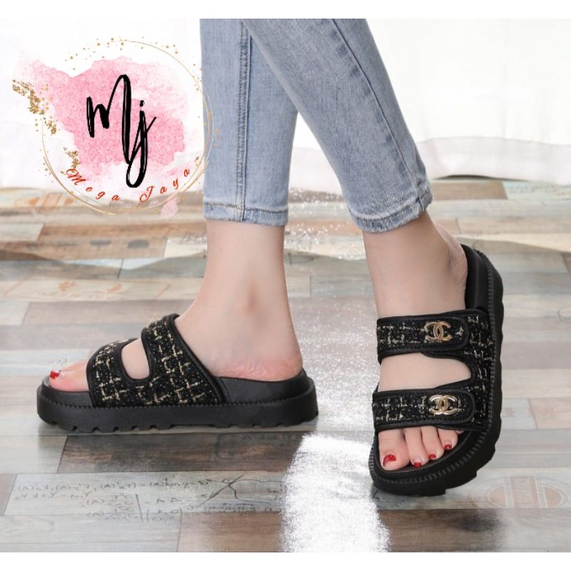 Sandal wedges wanita selop fashion import