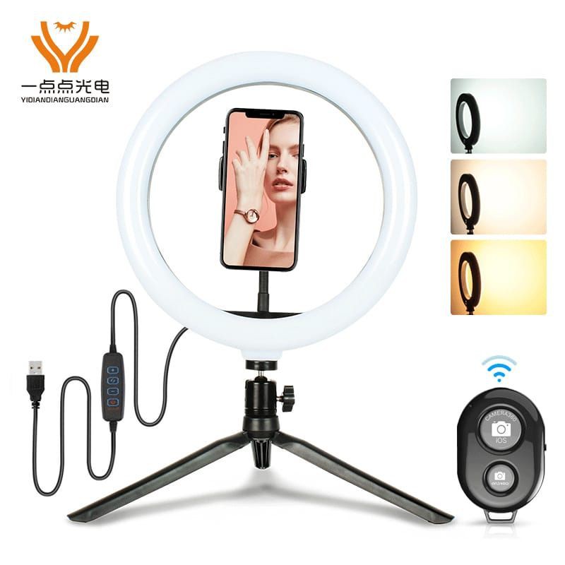 Ring Light 26 cm Set Lengkap Tripod + Shutter Camera Bluetooth / Lampu Tik Tok