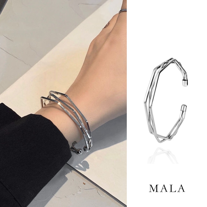 Gelang Tangan Pasangan / Pria / Wanita Gaya Hip hop Korea Simple Warna Silver