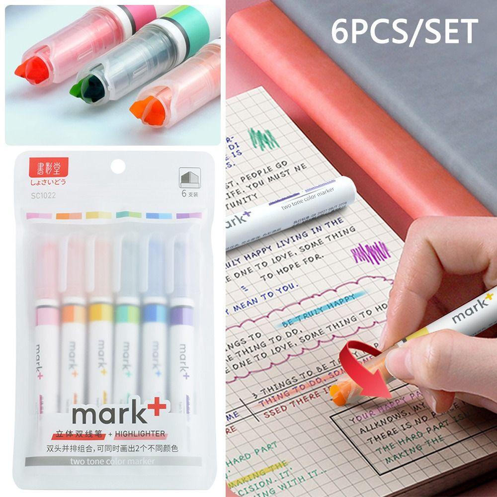 Preva 6PCS/Set Stabilo Pen Set Warna Permen Kreatif Alat Tulis Menggambar Graffiti Double-line Alat Tulis Color Pen