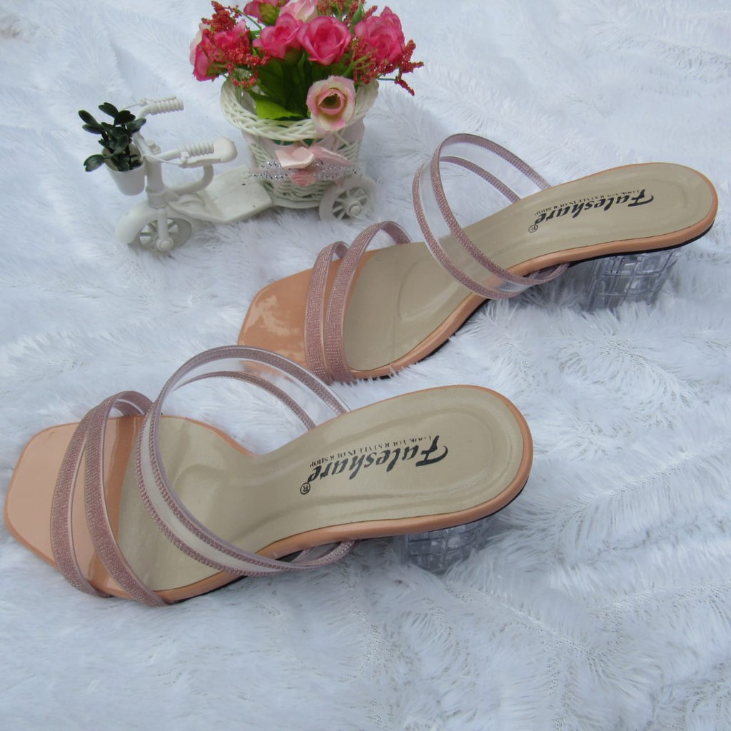 SANDAL WANITA HAK KACA SANDAL HEELS SLOP TALI