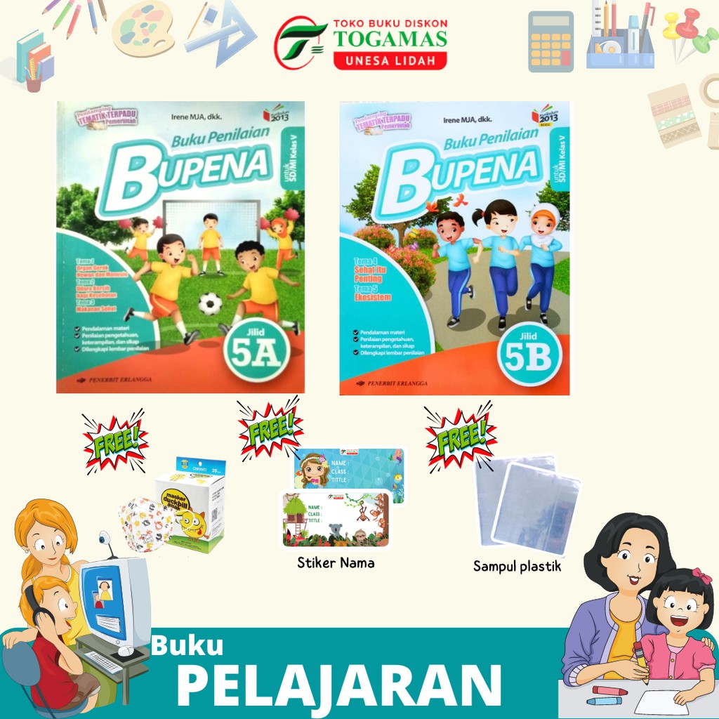 BUPENA : SD/MI KELAS 5A, 5B, 5C, 5D K13 NEW REVISI + GRATIS MASKER + GRATIS STIKER