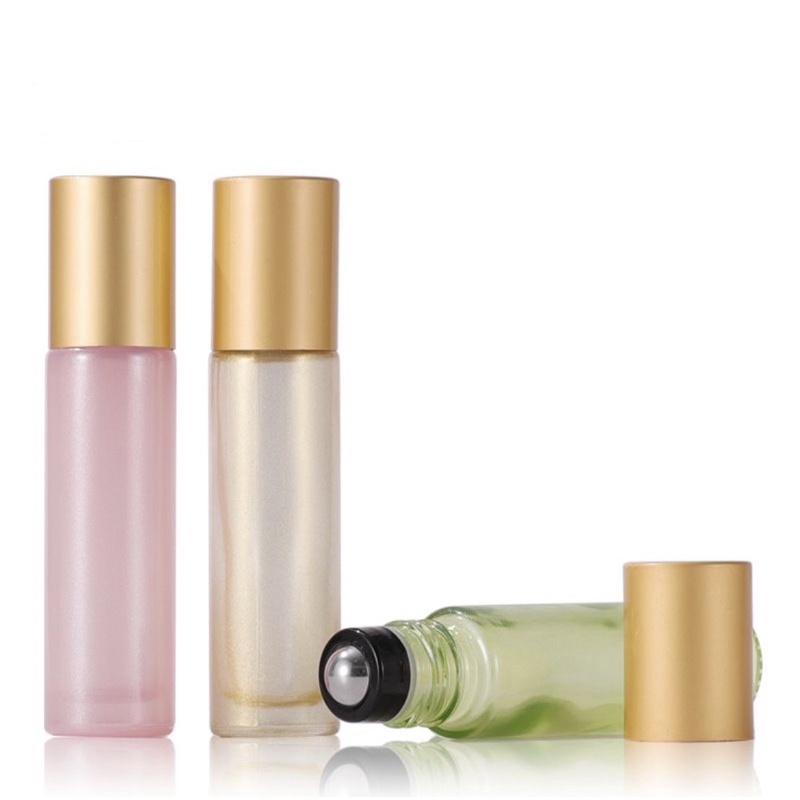 10ml Botol PASTEL Roll On TEBAL Tutup GOLD Glass Perfume Essential Oil Vials Stainless Roller Ball Travel