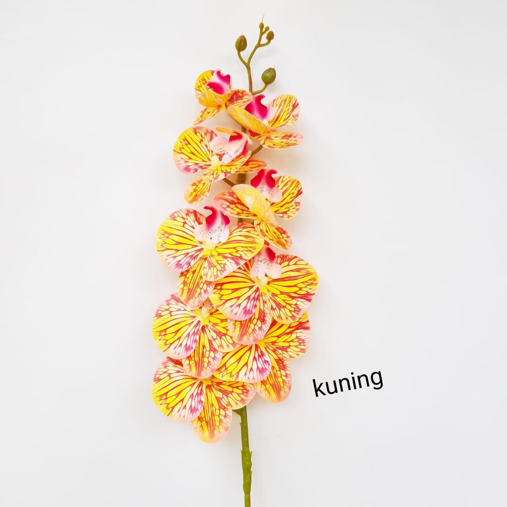 ANGGREK LATEX ORCHID X1 panjang 1 meter -  bunga plastik artificial home decor shabby chic-Kuning motif