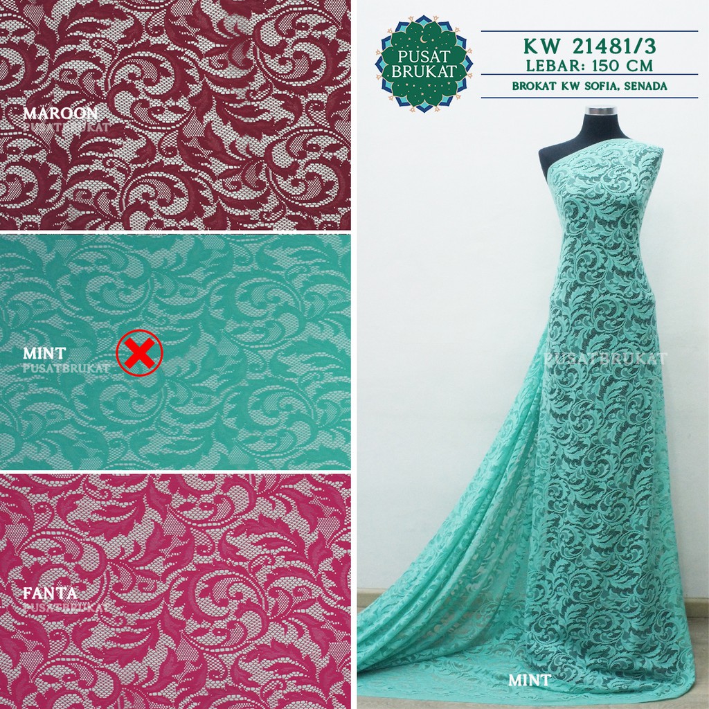 KAIN BRUKAT LACE KEBAYA METERAN / BROKAT MALIKA VINTAGE SOFIA - KW 21481/3 - [harga per 0.5m]