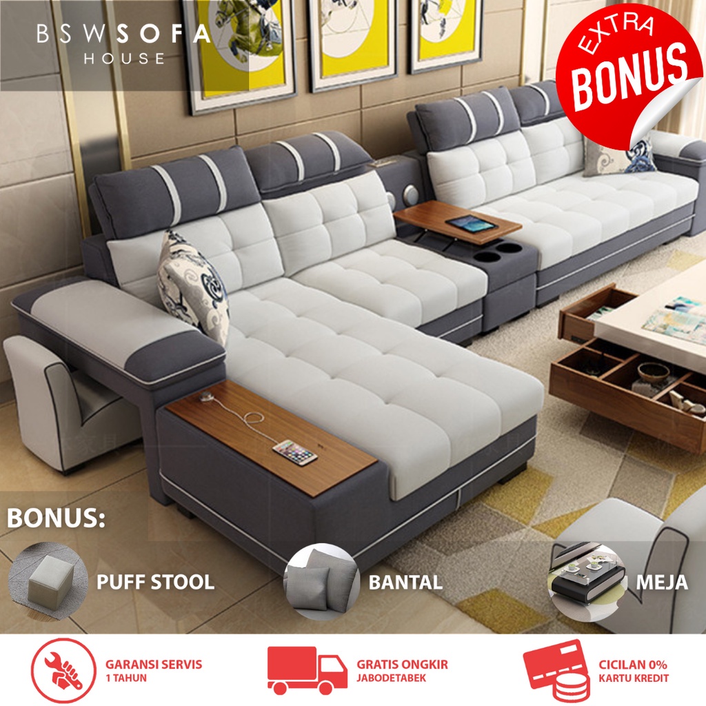 BSW003L SOFA L BED MINIMALIS SOFABED KURSI RUANG TAMU & KELUARGA MEWAH PREMIUM MODERN MURAH LETER U 