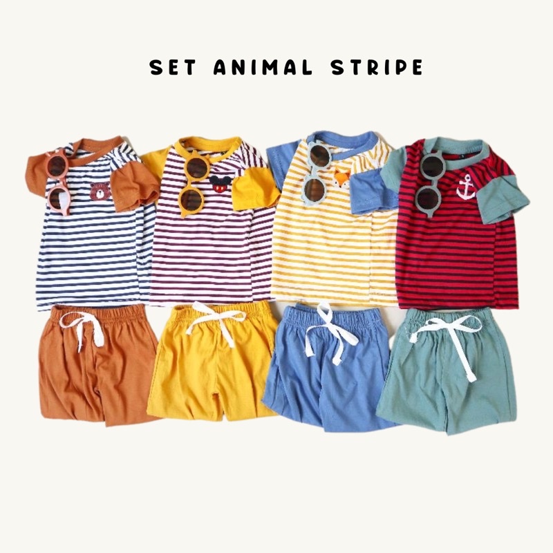 Setelan Anak Motif Animal Salur One Set Anak Balita Kids Setelan Anak Perempuan Cewek Setelan Anak Laki-Laki Cowok Setelan Baju Anak Salur Setelan baju Animals