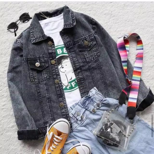 (1KG MUAT 3PC)JAKET JEANS SNOW HITAM /JAKET JEANS BARU REAL PRODUK ORIGINAL BEST SELLER BR
