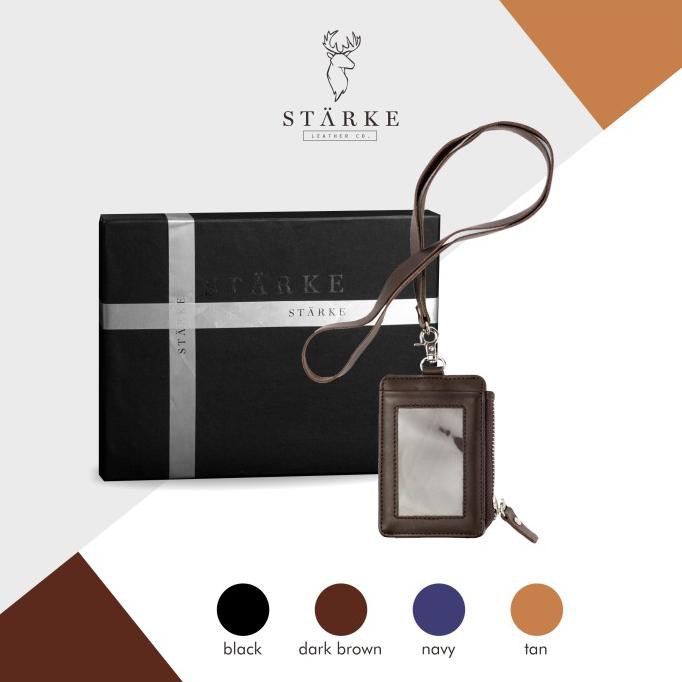 

CUCI GUDANG Lanyard Kulit ID Card Holder Kulit Asli Leather Name Tag Hustle Hog II - Cokelat