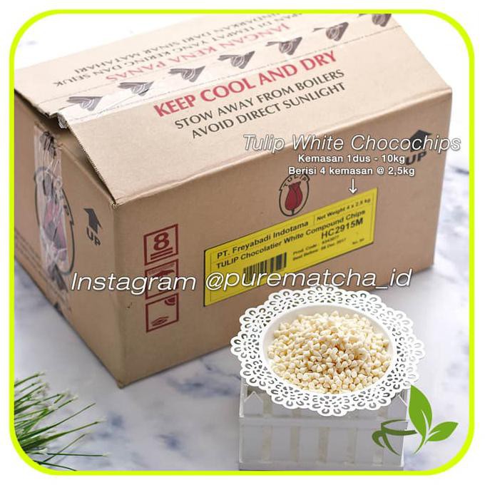

Toko-Bahan-Kue- Compound White Chocolate Chips Tulip Cokelat Chip Putih White 500 Gr -Terlengkap-
