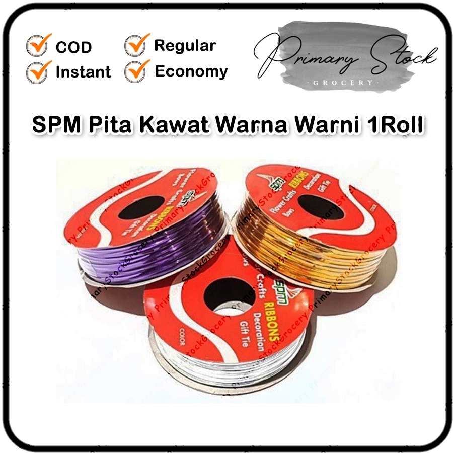 

Pita Kawat Souvenir Roll Warna Warni Emas Gold Silver Pink Biru Ungu Hijau Merah SPM Ribbon