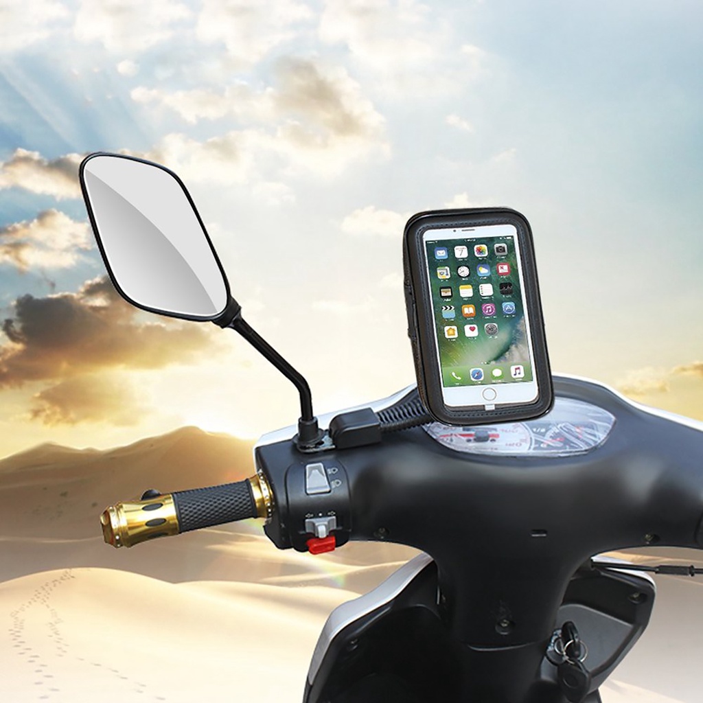 Bisa COD Stand Holder Motor Spion Waterproof - Motorcycle Case Bracket Hp Anti Air Dudukan Gps Gadget