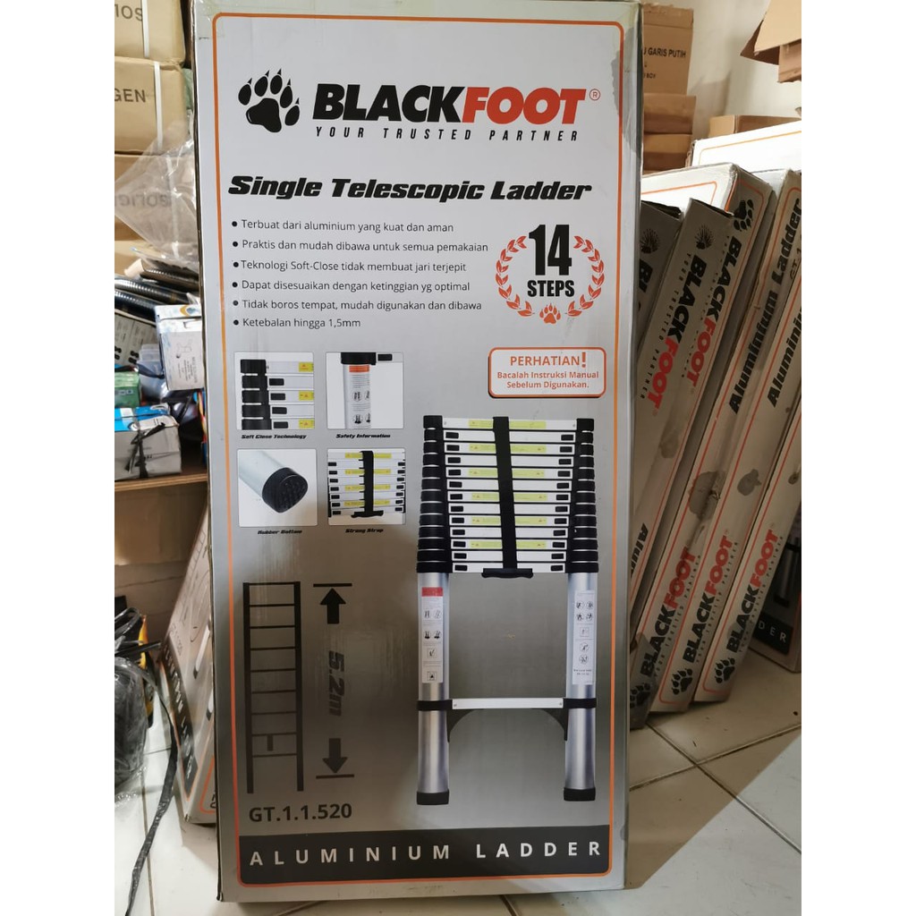 Tangga Lipat Aluminium Teleskopik 5.2M Single Telescopic Ladder 14 Ste