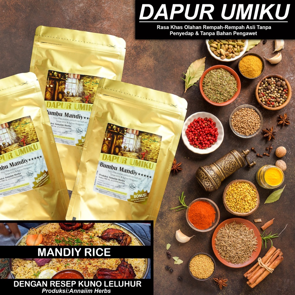 

Bumbu Dapur Umiku Nasi Mandhi/Mandi/Bumbu Masakan Arab 100% alami Non MSG Asli Ampel Surabaya, Rempah Premium