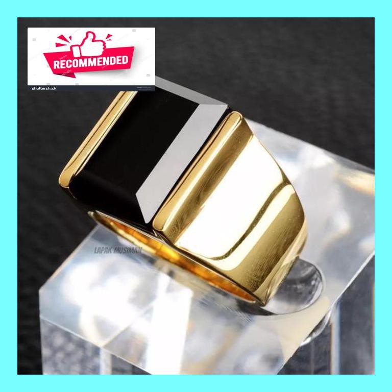 Fashion Pria-Aksesoriskuss- Cincin Pria Super Keren Black Onyx Asli - Model Ekslusif - Kuning