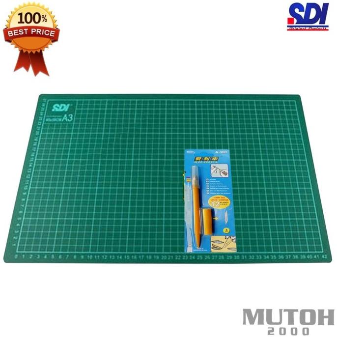 

TERBARU CUTTING MAT SDI A3 + CUTTER PEN HIGH QUALITY 12 REFILL (LIKE OLFA) ORIGINAL