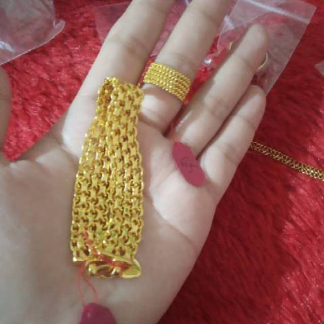 set gelang +ccn lapis emas 24k murni mewah