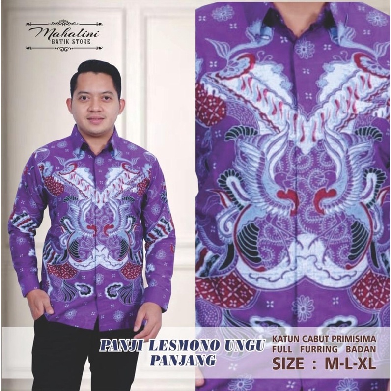 PANJI LESMONO UNGU Kemeja Batik Pria Full Furing Katun Halus Size M-XXL High Quality