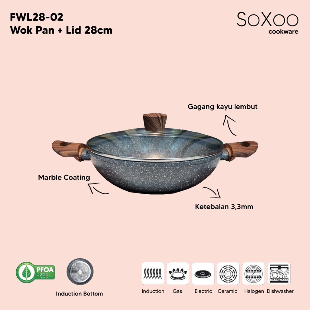 Wajan Keramik Anti Lengket Kuali Marble Induksi Gas 28cm Induksi Gas Wokpan