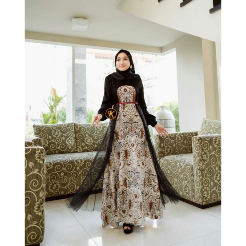 PROMO TERMURAH SARIMBIT  KELUARGA | Nayaka Batik-Couple Annabel Pinguin Tille Lengan Panj-Kode 02 (gamis)