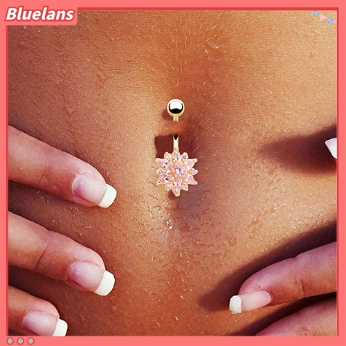 Bluelans Flower Cubic Zirconia Belly Button Ring Navel Bar Barbell Body Piercing Jewelry