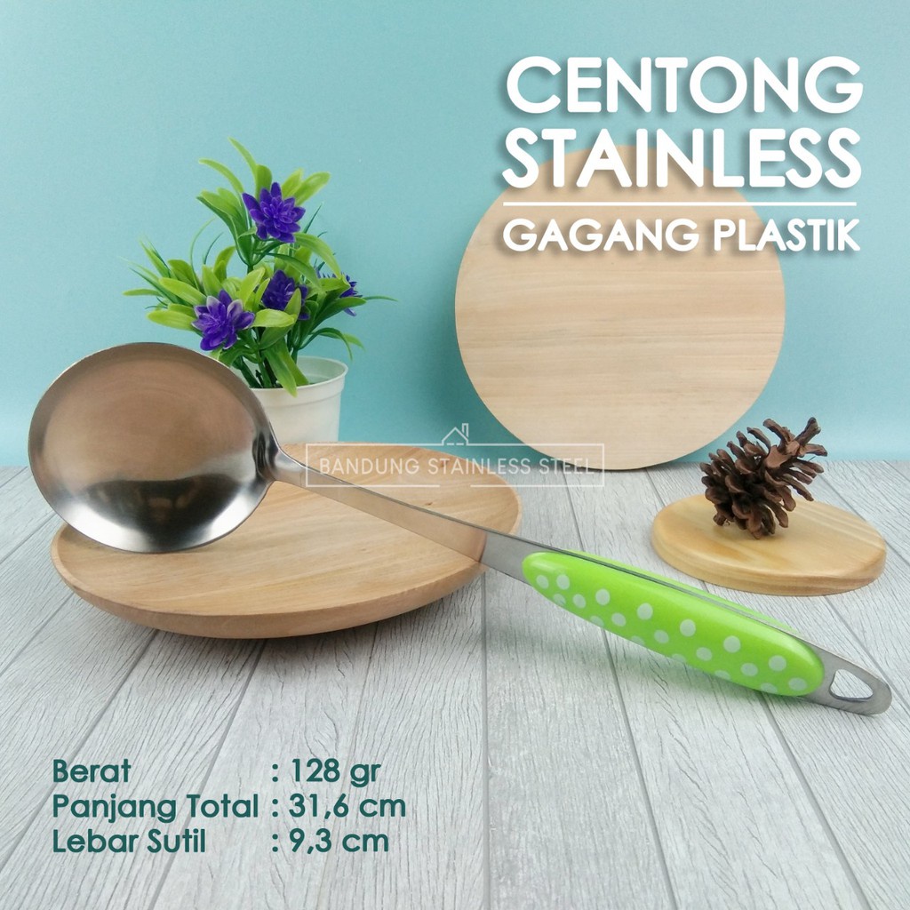 centong kuah sup, sayur stainless steel murah gagang plastik KW-W02