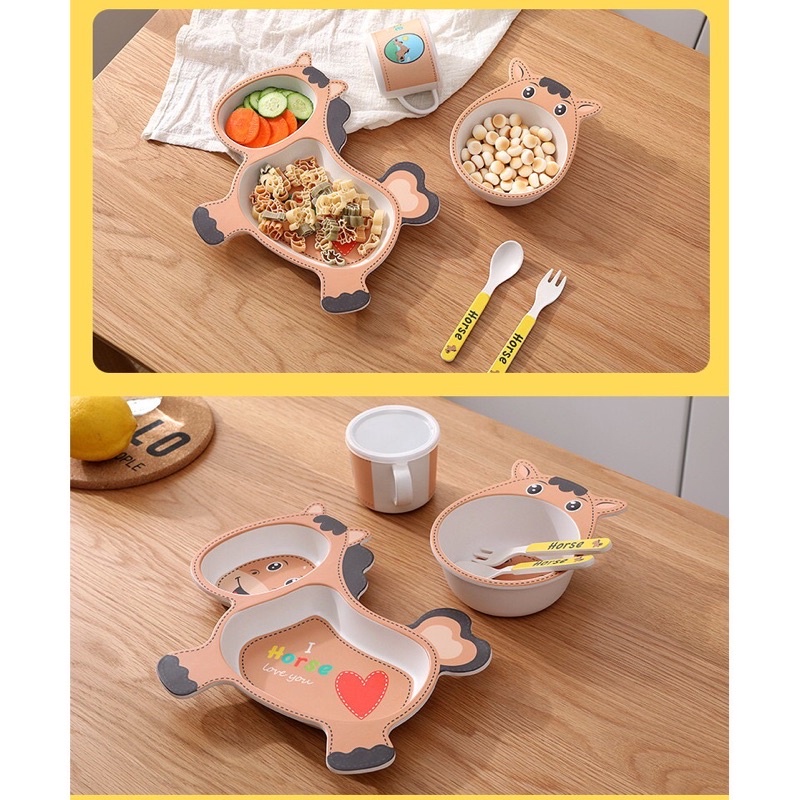 Fiber Bamboo Feeding Set | Piring Bayi Anak | Perlengkpan Makan Anak Lucu | Perlatan Makan Bayi