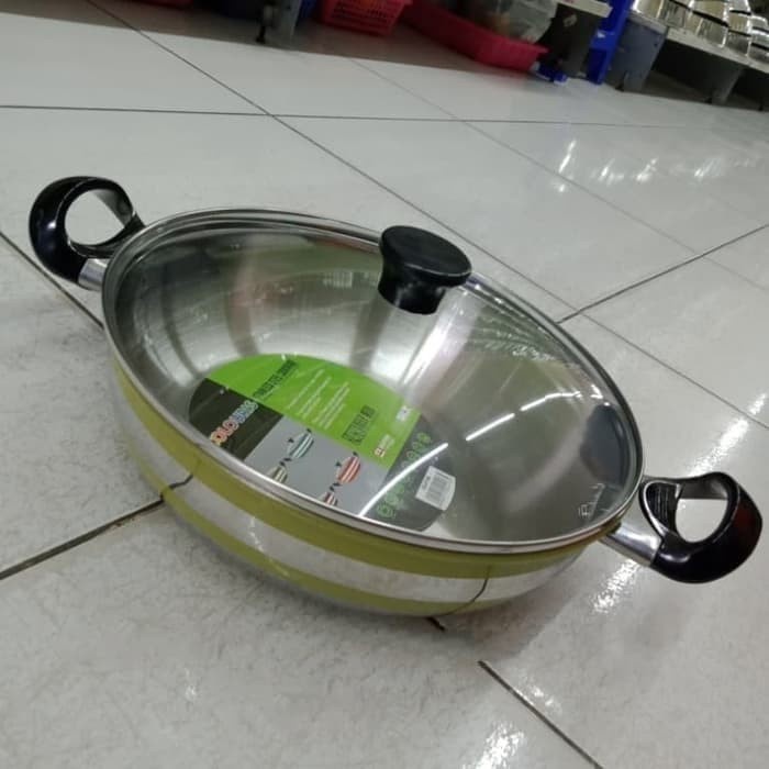 MASPION Panci Colouris Deep Wok 24cm Stainless Steel + Tutup Kaca