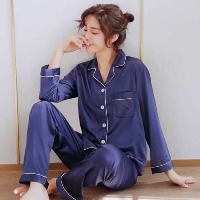 Setelan Piyama Baju Tidur Wanita PP/Setelan Piyama Lengan Panjang Polos Satin Premium