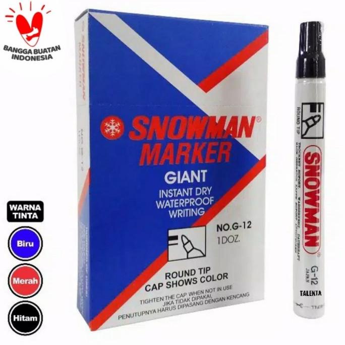 

Office & Stationery | Alat Tulis | Spidol Snowman Permanent Marker G12 Satu Lusin Isi12Pcs Hitam,Biru,Mer | Best Seller