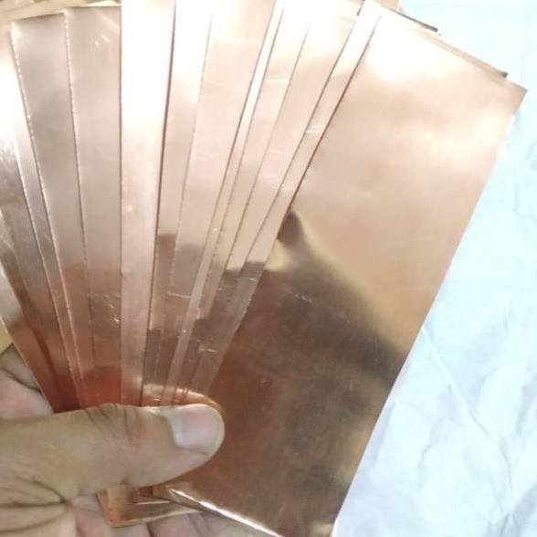 Hemat Lempengan plat lembaran tembaga murni ukuran 5cm x 15cm tebal 0.4mm