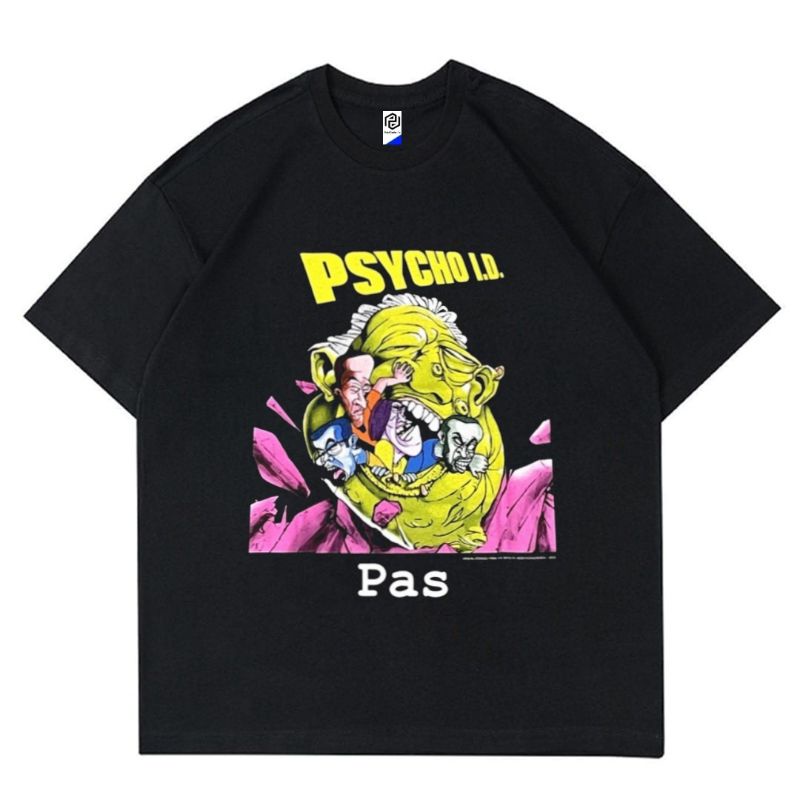 T-shirt | Oversize | Pas Band - Psycho ID Tshirt - Black | KAOS PRIA WANITA | BAJU RAP TEE | DEWASA 