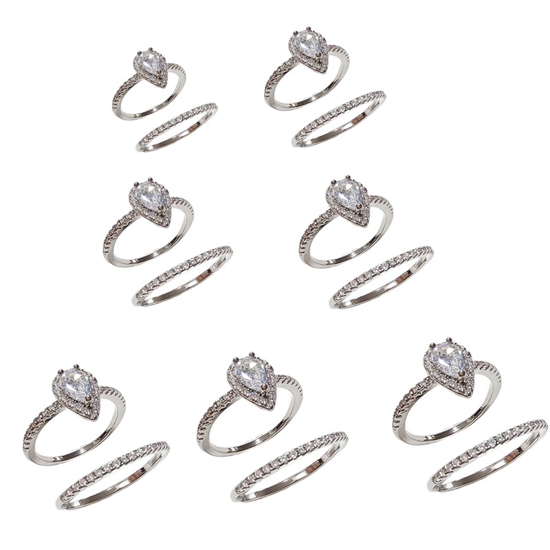 2pcs / Set Cincin Sterling Silver 925 Dengan Cubic Zirconia Untuk Wanita