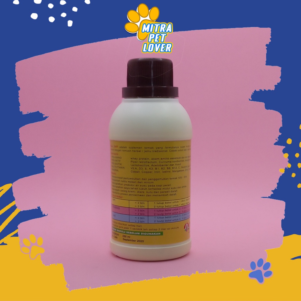 PEMACU PERTUMBUHAN TERNAK - RAJA SAPI SYRUP 250 ML - VITAMIN SAPI KAMBING KUDA DOMBA KERBAU - TINGKATKAN PRODUKSI AIR SUSU SAPI PERAH, NAFSU MAKAN, IMUN TUBUH CEGAH SAKIT ANTRAX - MURAH GARANSI ASLI ORIGINAL - TAMASINDO OBAT HEWAN PELIHARAAN MITRAPETLOVER