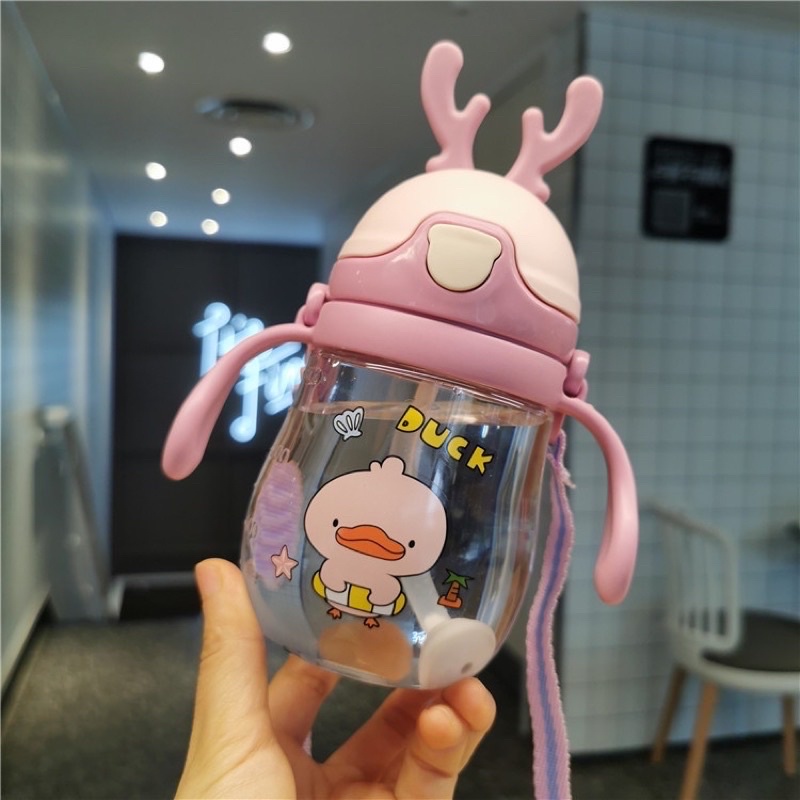 Leleoncare Baby Sippy Cup Botol Minum Sedotan Anak Pegangan Tritan // Botol Minum Anak Sekolah 480ml Tritan BPA Sedotan Tali Gantungan