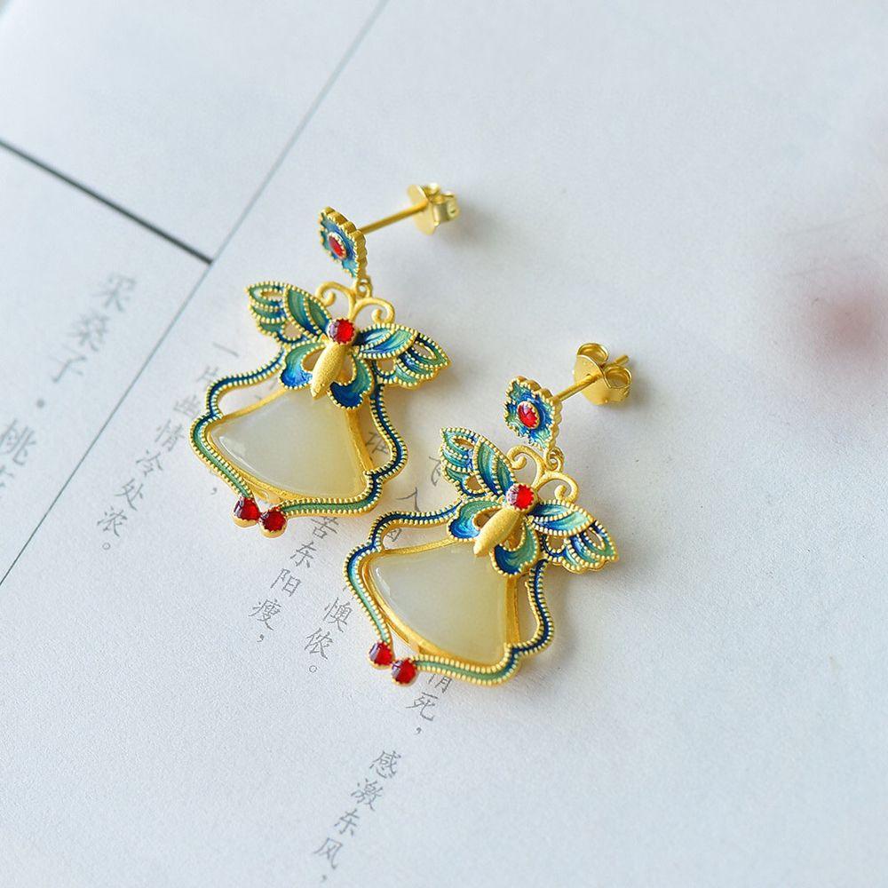 Mxbeauty Anting Tusuk Gantung Desain Kupu-Kupu Enamel Gaya Cina Untuk Wanita