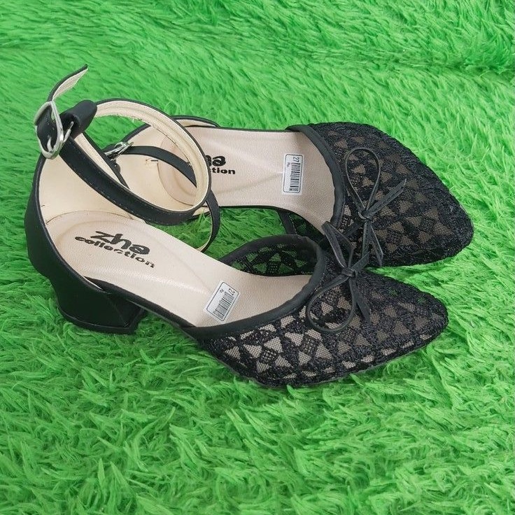 sepatu sandal anak hak 3 cm brukat zha