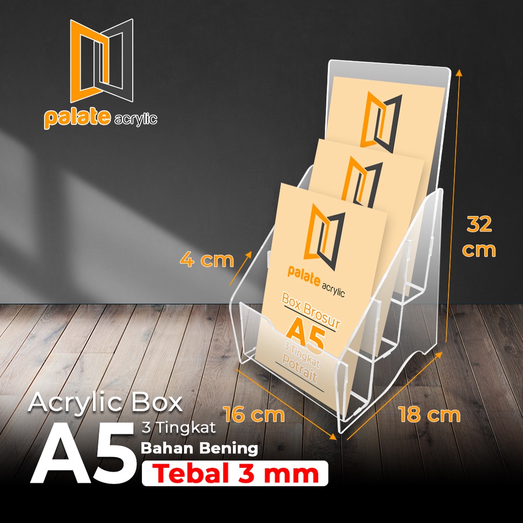 

TEMPAT BROSUR A5 3 SUSUN / TINGKAT / AKRILIK RAK BROSUR A5 3 LAYER TERLARIS 3MM