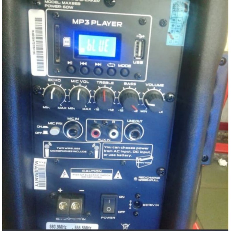 sepeker bluetooth baretone USB fm 8inc max 8BE 2 mic wireless ori