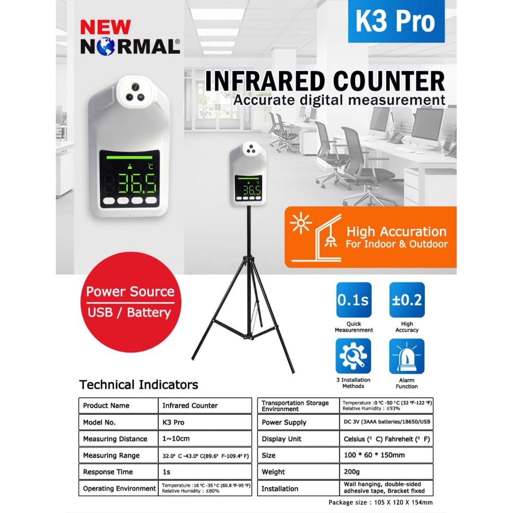 K3 Pro Infrared Thermometer Komplit Standing Tripod
