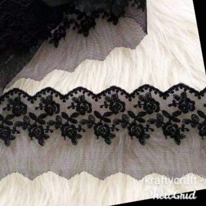 D94✽ Renda tile bunga bordir rajut brokat gyper / giper katun baju mukena kebaya meteran harga 1 ROL