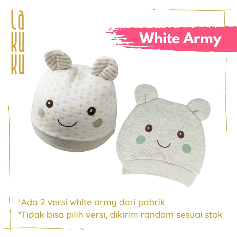 Topi Kupluk Anak Bayi Newborn 0-6 bulan Cotton, Nyaman dan Lucu-White Army