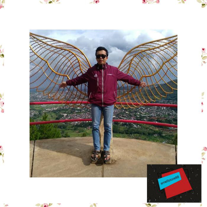 Jaket Pria parasut parka gunung Tracker Waterproof Windbreaker Adidas F50 Maroon TR193