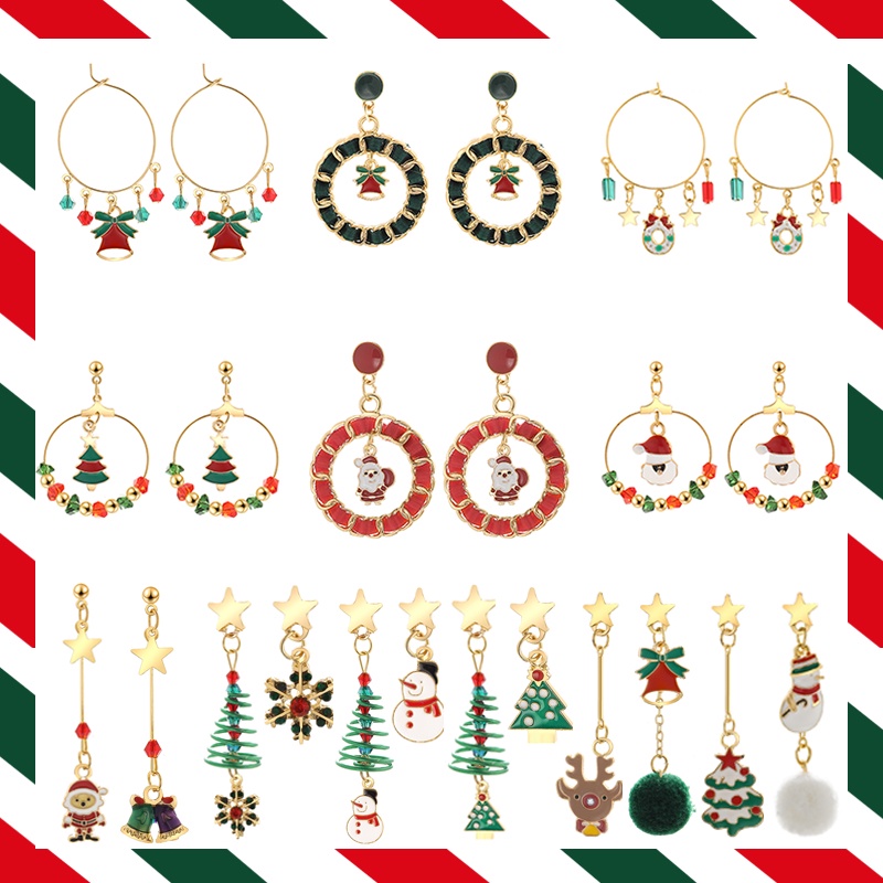 Anting Drop Desain Kartun Rusa Natal Bahan Alloy