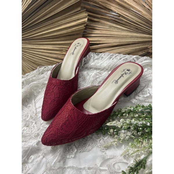 sepatu wanita seyla wedding pesta merah marron 3cm tahu