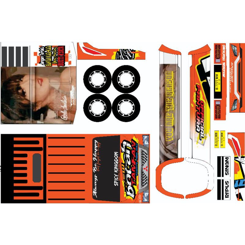 LEMBARAN STIKER PAPERCRAFT MINIATUR TRUK OLENG UKURAN BESAR BOCAH TAMFAN SKALA 16 MURAH