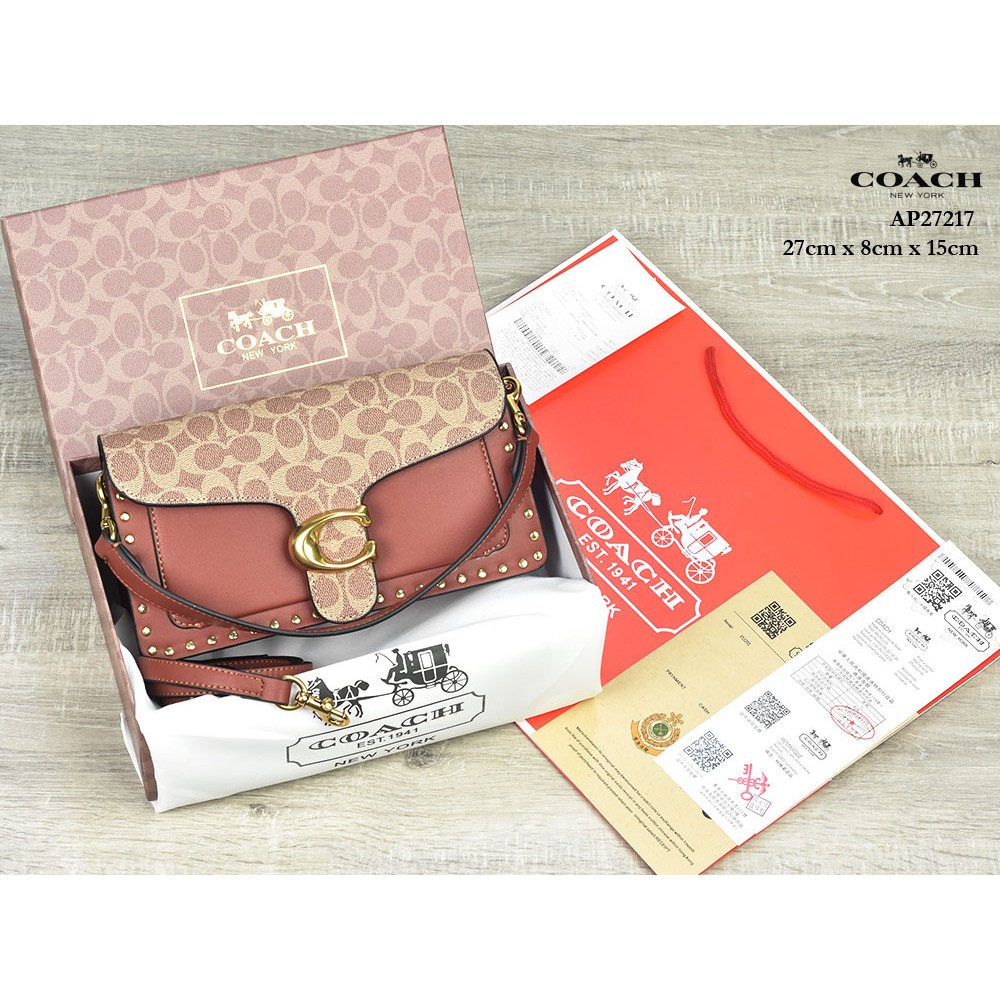 Grosir Tas Coach Tabby 26 Shoulder Signature Flap Stud COKLAT MUDA Semi Premium AP27217