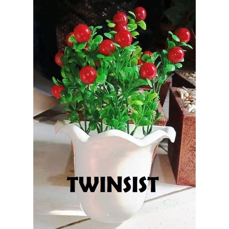 Buah Cerry Plastik Artificial Palsu Pot Tempel Dinding/Hiasan Dekorasi Dinding/Bunga Hias Plastik